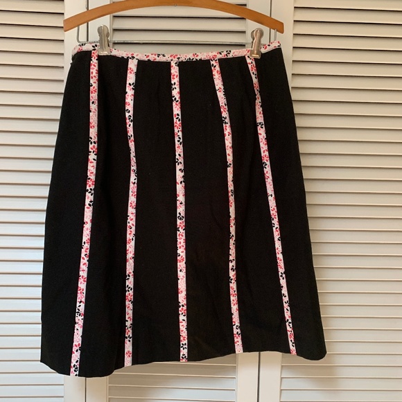 Talbots Skirt Cotton Black with Floral Pink Vertical Stripes Size 10 - Picture 1 of 6